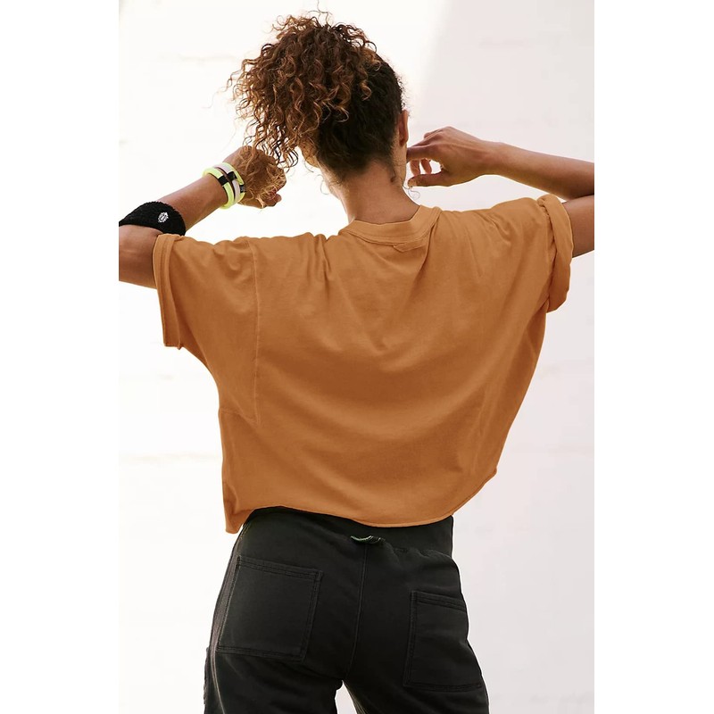 Drop Shoulder Tops for Women Camel