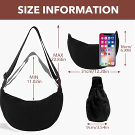 LOCCY Crossbody Bag Damen Cord, Halbmond Tasche Damen Cord, Einfarbige Halfmoon Bag Cord mit Verstellbarer Schultergurt für Damen Reisen (Khaki)