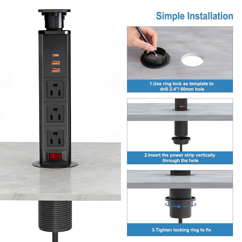 Pop Up Electrical Outlet for Countertop with 30W Max Fast