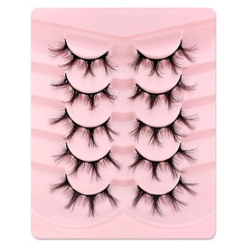 3D Falsche Wimpern Katzenauge, Flauschiges Volumen Curly Cat-Eye Künstliche Wimpern Natürlich Look, Wiederverwendbar Handgemacht Faux Mink Make-up-Wimpern 5 Paare Pack (FDH-01)