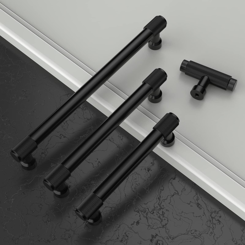 Amerdeco 10 Pack Matte Black Knurled Cabinet Pulls 6.3 Inch(160mm)