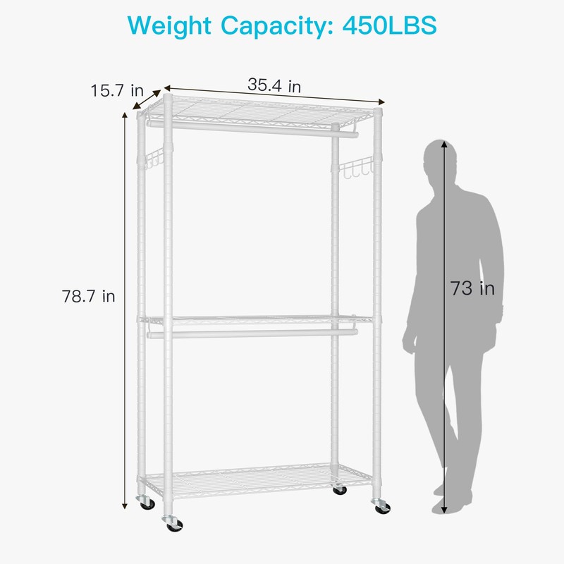 FUTASSI P1 Heavy Duty Garment Rack, 3 Tiers Adjustable Rolling