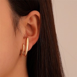 Claw Earrings for Women Gold Ear Cuff Earrings Minimalist Hoop Earrings for Girls Double Hoop Huggie Earrings for Single Piercing Gift for Her (Silver Ear Cuff Earrings)