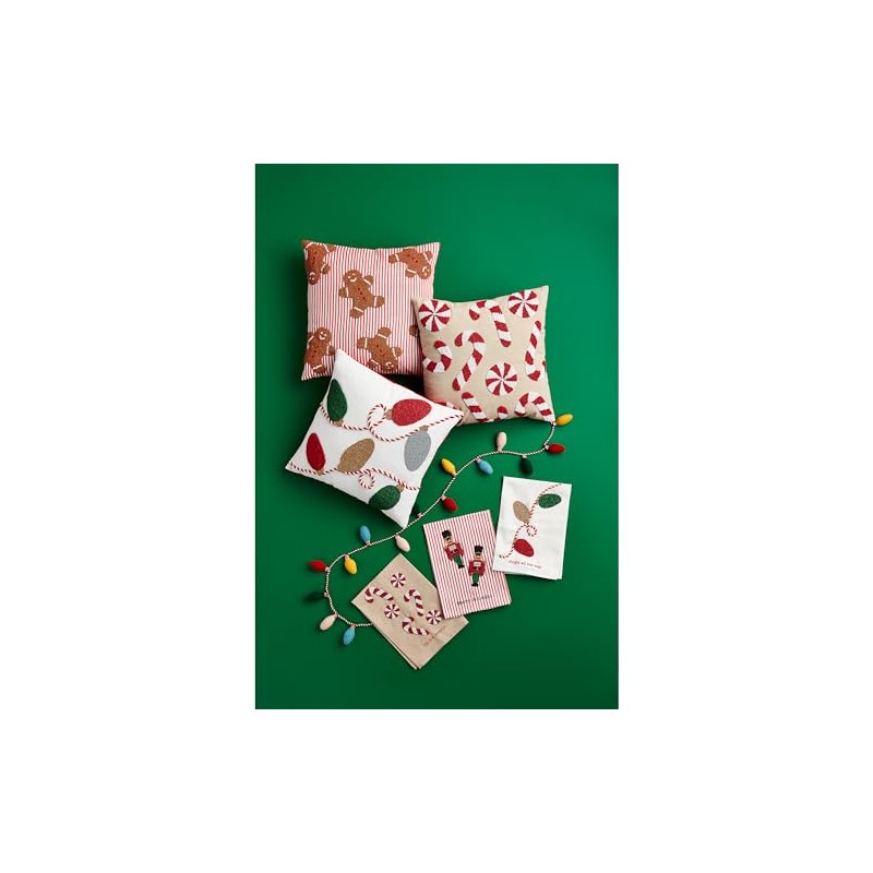 Mud Pie Gingerbread Beaded Pillow, 18" x 18", RED