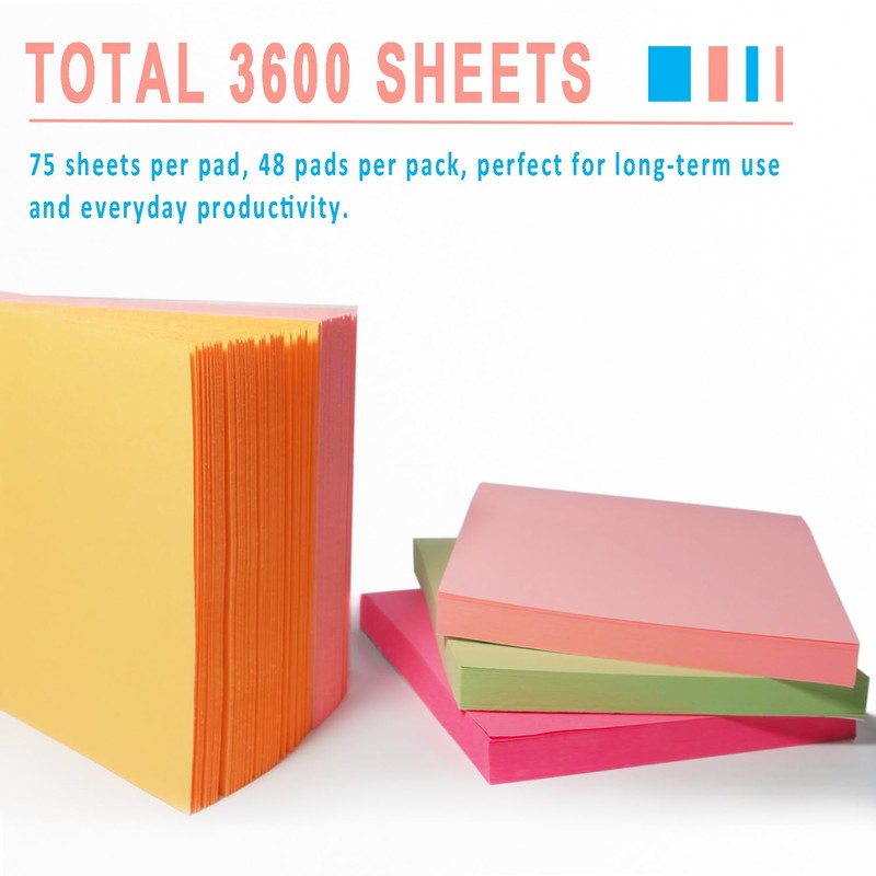 Zenmmy Sticky Notes Bulk 3x3 Inches, Self-Stick 48 Pads Bulk,
