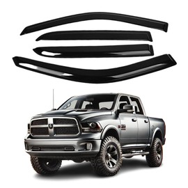 Fits for RAM 1500 Crew CAB 2009-2018 Smoke Window Visor Set - Sun, Rain, and Vent Protection, 4-Pieces Tape-On Window Deflector Guard Kit
