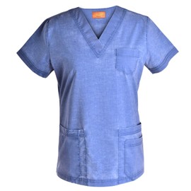 Women V Neck Stretch Set - Jeanish Washed Soft Women Top and Pants Workwear Uniforms JS1607 (Riviera, L)