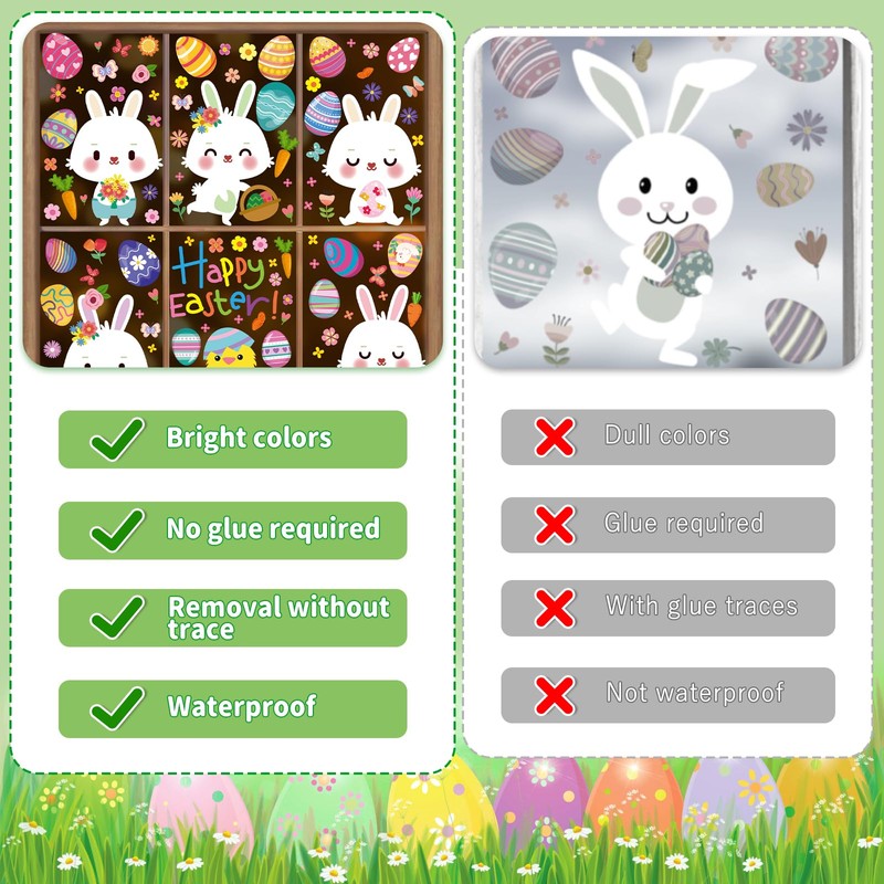 BBLIKE Easter Window Stickers, 9 Sheets Easter Decorations, Easter Egg