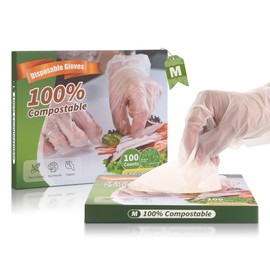 Eargardin Compostable Disposable Gloves 100% Compost Large Food Handing Gloves for Cleaning Cooking Dishwashing BPI Certified 100 Counts, Medium White