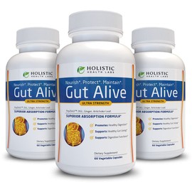 Gut Alive - All Natural Support to Fight IBS, Heartburn, Acid Indigestion, Acid Reflux, Bloating & Gas. Unique Formulation (60 Count (Pack of 3))