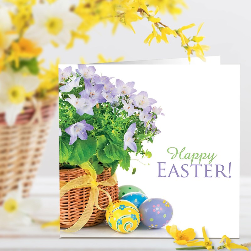 Easter Cards - Basket and eggs, pack of 5, with