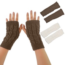 Scettar Hand Warmers, 2 Pairs Soft Knitted Gloves Without Fingers, Winter Gloves Fingerless for Girls, Fingerless Gloves Women for Christmas/Birthday Gift, Dark grey/white