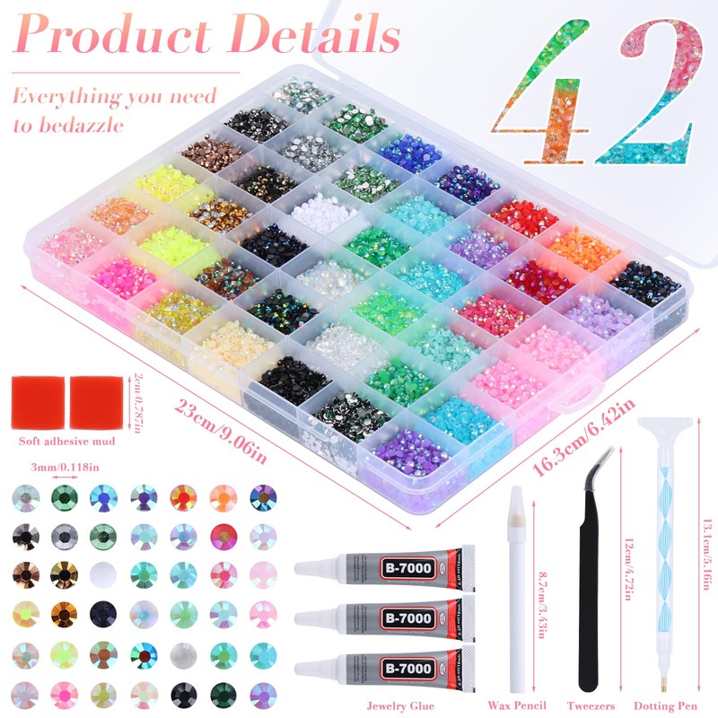 42000Pcs 42 Colors Jelly Rhinestone Bedazzling Kit
