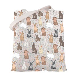 WSNANG Bunnies Rabbit Canvas Tote Bag Rabbit Lover Shoulder Bag Bunnies Owner Shopping Bag Rabbit Mom Dad Gifts (Rabbit TB)