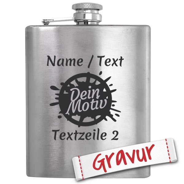 Stainless Steel Hip Flask with Engraving, Text Name Motif, Gift for Men, Best Man, Hunter, Best Man/Gift Idea Birthday, Father's Day, Camping, Hiking, Climbing, Wedding