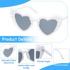 Shengxi Heart Pearl Sunglasses Vintage Heart Shaped Sunglasses Women's Sunglasses Wedding UV400 Sun Protection Sunglasses Heart Fashion Glasses White for Wedding Party Masquerade Travel Photo Shoot,