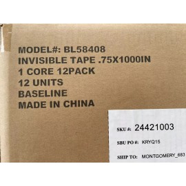 STAPLES BASELINE INVISIBLE TAPE CASE 144 .75" x 27.77 yds