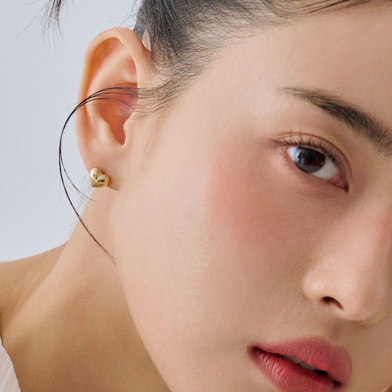 Gold&Deer 14K Goldfield Heart Chubby Earrings White Gold / 골드앤디어