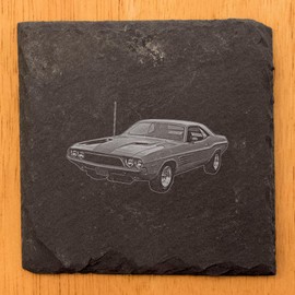 Coast in Style: 4 Retro Dodge Challenger Designs on Rustic Slate Coasters - Square Slate - set of 4