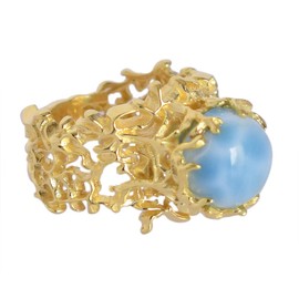Natürlicher Larimar Edelstein 925 Sterling Silber vergoldet Cocktail Ring -4729-A, Edelstein, Larimar