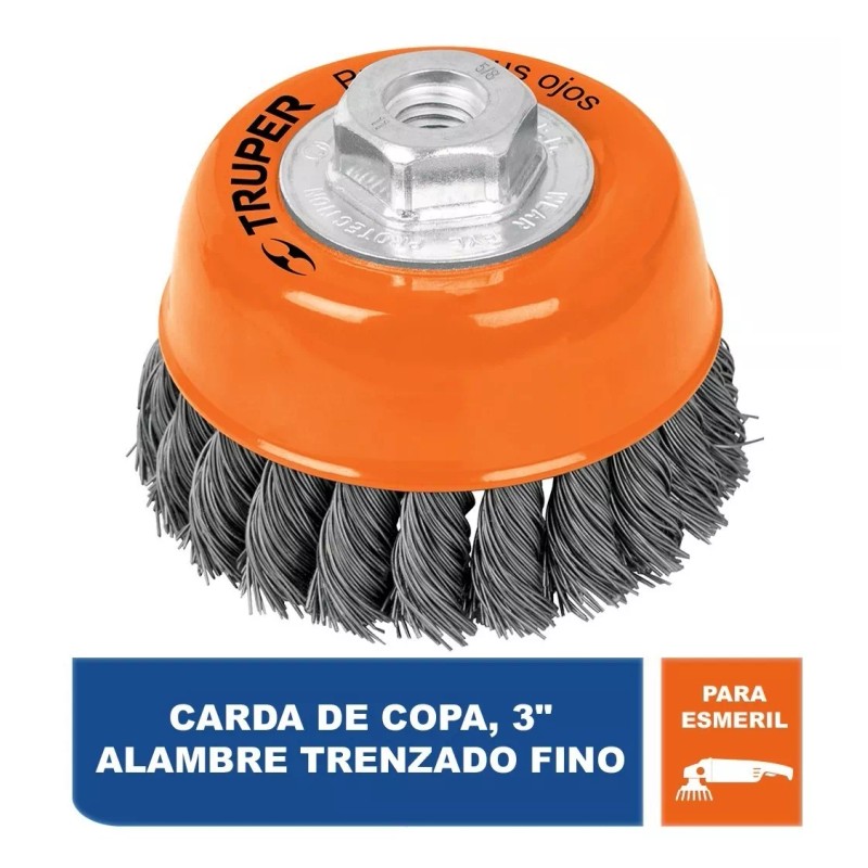 Truper Carda Copa, Alambre Trenzado Fino, 3' Esmeril Truper 14186