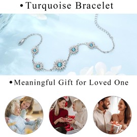 ABIGY Turquoise Bracelet 925 Sterling Silver Turquoise Jewellery Daisy Bracelet for Women