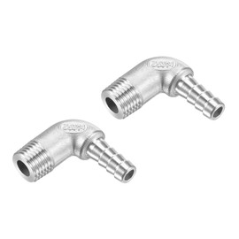 M METERXITY 2 Pieces of Elastic Rod Fittings - 90 Degree Angle Stainless Steel 8 mm Hose Connector for Fuel Water Use (G1/4 Outer Thread Hose)