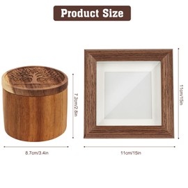 Pet Ashes Box Set, Wooden Round Pets Urn for Dog Ashes Cat, Handicrafted Memorial Gift with Photo Frame, Cremation Keepsake for Small Pets (Life Tree, S)