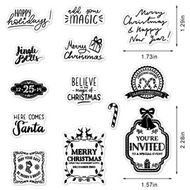 Merry Christmas Words Clear Stamps for Card Making and Journaling, Christmas Socking Bell Rubber Stamps Xmas Santa Letters Stamps for Scrapbooking DIY Cards Album Crafts Supplies