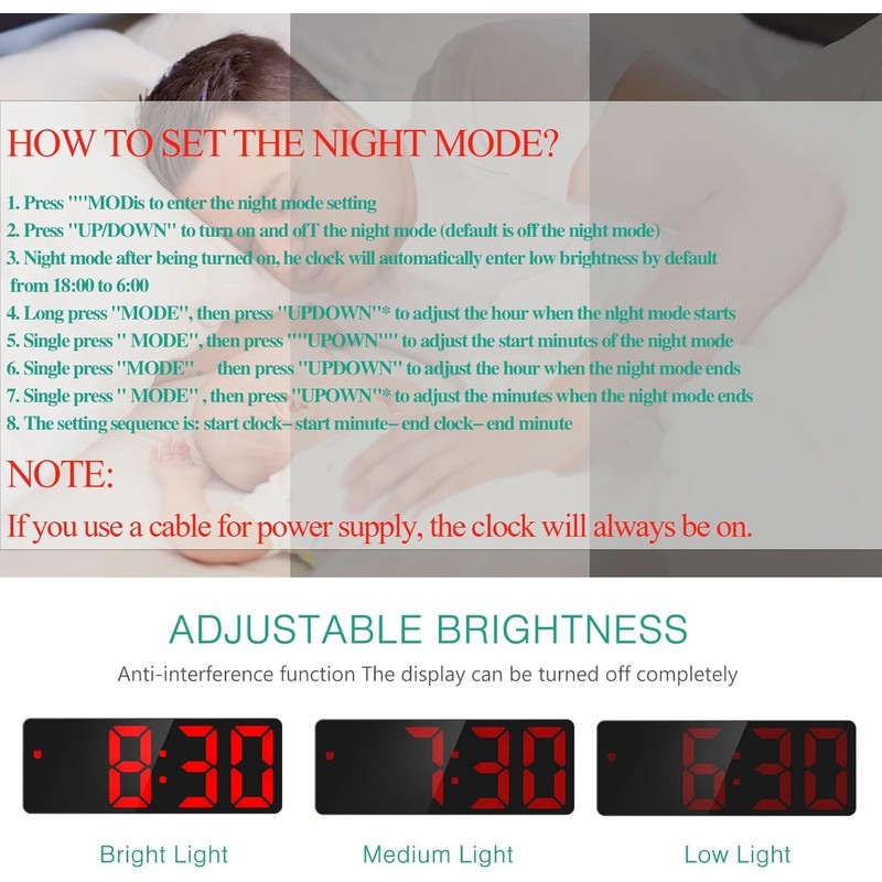 ORIA Digital Alarm Clock, LED Alarm Clock with 6.5inch Large