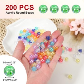 PATIKIL 10mm Acrylic Round Beads, 200 Pcs AB Colors Round Spacer Beads with Holes Loose Bead Bulk for DIY Craft Earring Bracelet Necklace Key Chains Jewelry Making, Clear Dark Green