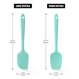 2-Piece Silicone Scraper & Spoon Spatulas: Doosu 600°F Heat Resistant Food Grade BPA Free Rubber Baking Flat Spatula Kitchen Cooking Spoonula for Mixing Scraping Folding Stirring Serving (Aqua Sky)