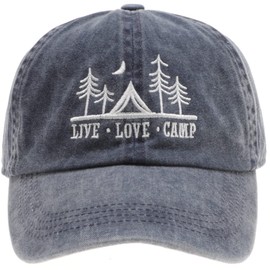MIRMARU Gorro de béisbol para papá, de algodón lavado clásico, de perfil bajo, bordado, ajustable, gorras de béisbol, Live Love Camp - Azul marino, One Size