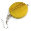 30mm Antique Yellow Painted Wood Coin Drop Earrings - 60mm