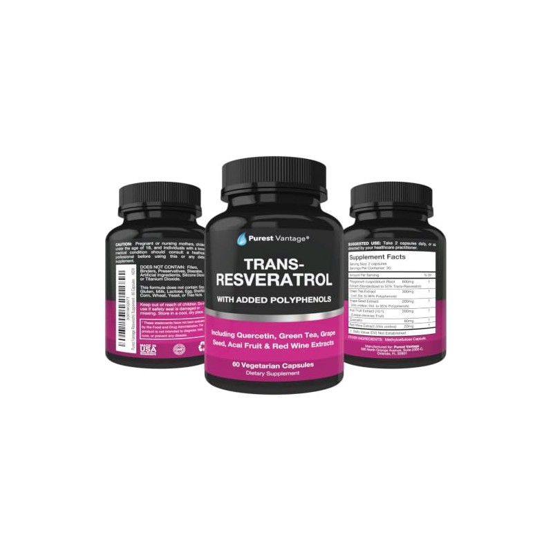 Trans Resveratrol Polifenoles Añadidos Cápsulas Vegetarianas