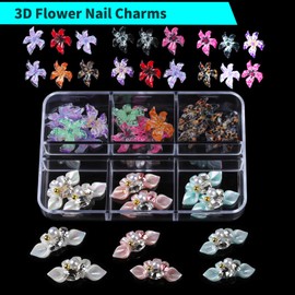 Teenitor Nail Charms and Gems Nail Art Tools, 3 Box 3D Flower Nail Charms for Nails Design Tools, Nail Pearls Nails Supplies, Butterfly Bow Nail Charms Nail Decor 3D Nail Art Kit