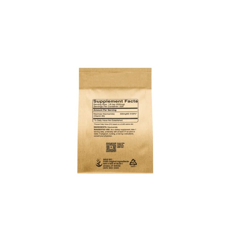 Pure Original Ingredients Niacinamide 4oz Flush-Free, Gluten-Free
