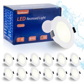 Grebeam 12 x 5 W LED Spotlights, 230 V, Neutral White, 4000 K, Diameter 75-90 mm, Hole Diameter, LED Recessed Spotlights, 230 V, IP65 LED Spotlights, Outdoor Use for Kitchen, Living Room, Bedroom