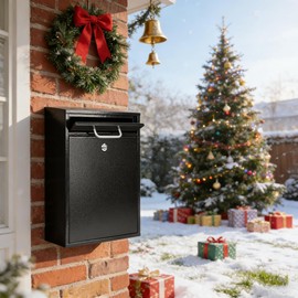 KYODOLED Steel Key Lock Mail Boxes Outdoor, Locking Wall Mount Mailbox, Security Lock Drop Box, Collection Boxes for Home, Office or Commercial,16.2H x 11.2L x 4.6W Inches, Black X Large