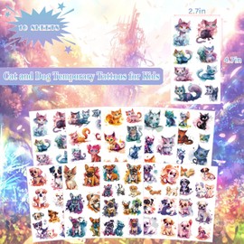 UVUXO Watercolor Cats and Dogs Temporary Tattoo for kids - 73 Styles Cute kittens and puppies Temporary for Girls Boy Body Arm Shoulder Cute Tattoos Stickers, Birthday Party Supplies Gifts for Kids