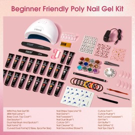 ROSALIND Poly Nail Gel Kit -20 Colors + 72Nail Art Accessories Kit, Nude Clear Poly Nail Gel Nail Kit Starter Kit with Big U V Lamp Slip Solution for Pink Nail Extensions Gel Dual Forms Nail Brush
