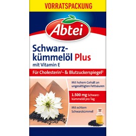 Abtei Abtei Schwarzkmmel?l Plus C Mit Vitamin E C Untersttzung fr Cholesterin- und Blutzuckerspiegel C Glutenfrei und Laktosefrei C Vorratspackung mit 144 Kapseln