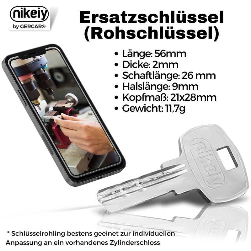 GERCAR 1 x Replacement Key for Knob and Double Cylinder