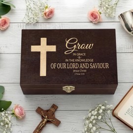 Memory Keepsake Box for Baptism Gifts Christening Wooden Gift Box 8.6 x 5.1 x 2.4 Inches Storage for Boys, Girls Jewelry Storage for Baptism Catholic Memory Keepsake(Cross)