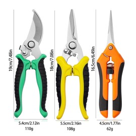 Pruning Shears Set - 3 Pack Garden Shears with Stainless Steel Blades, with Safe Lock Mechanism Handheld Garden Clippers, Gardening Snips, Garden Scissors, and Gardening Gloves