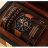 Geneva Luxury watch set for men, fashionable brown leather. Three