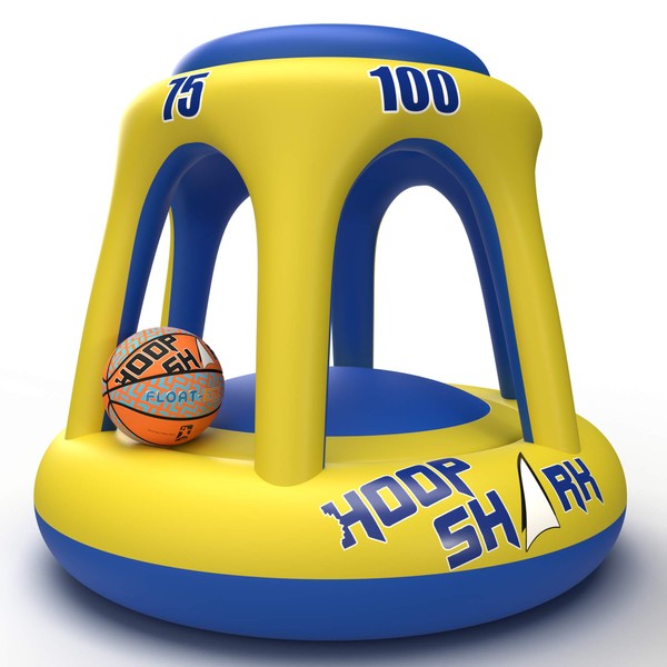 Hoop Shark Swimming Pool Basketball Hoop Set by FLOAT-EEZ - 2020 Edition - Inflatable Hoop with Ball Included - Perfect for Competitive Water Play and Trick Shots - Ultimate Summer Toy (Yellow)
