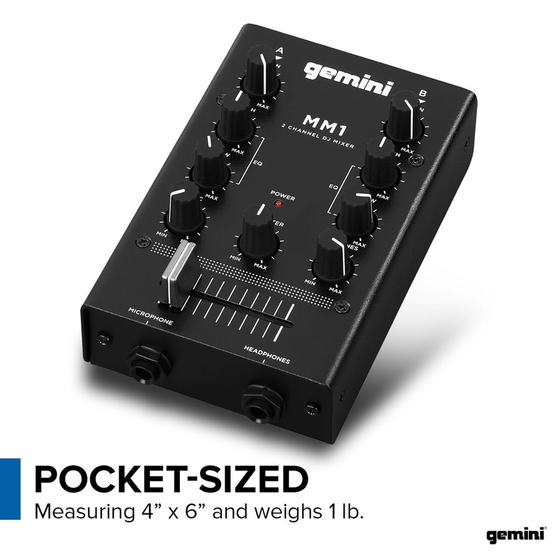 Gemini Portable 2-Channel DJ Mixer – Pocket-Sized Mini Audio Mixer