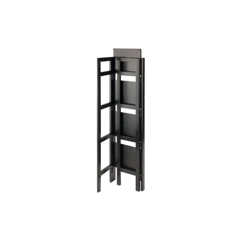 Pemberly Row 4-Tier Modern Solid Wood Folding Bookshelf in Black/Walnut