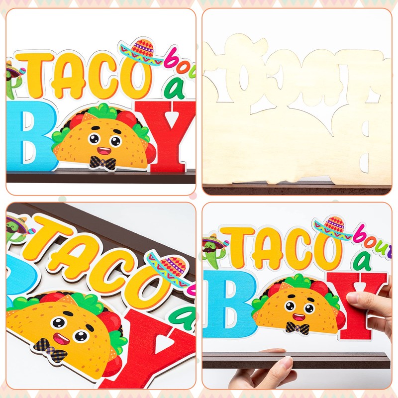 Haooryx 2Pcs Taco Bout a Baby Gender Reveal Wooden Centerpiece
